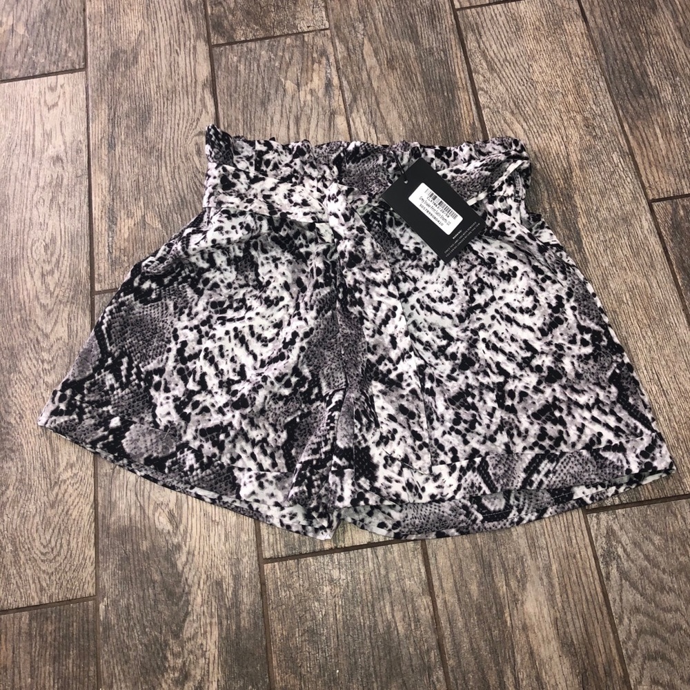 Gray Snake Print Satin Shorts